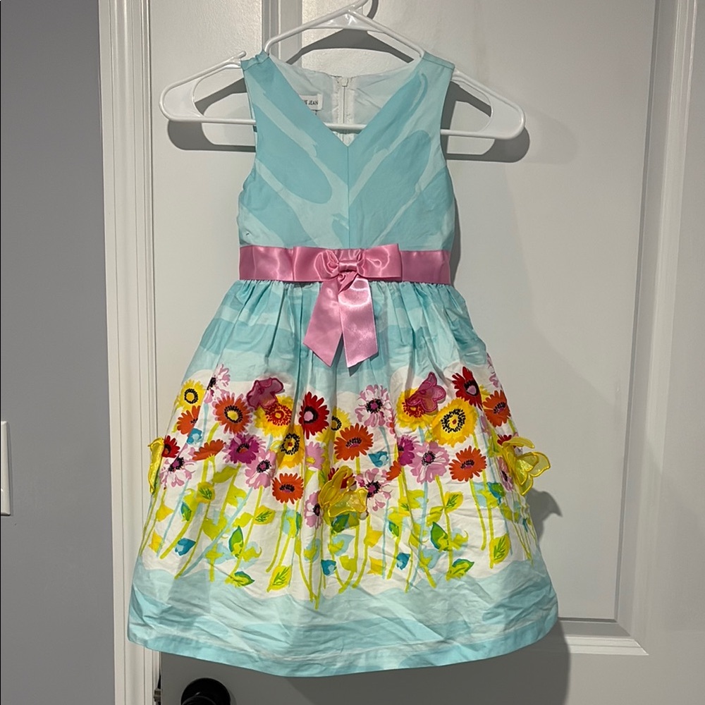 Bonnie Jean Floral Kids Dress with Pink Ribbon girls size 6